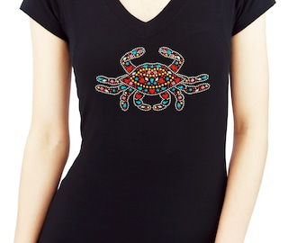Beautiful Jewel Crab Rhinestone stud woman tshirts girl top tee lady gift shirts