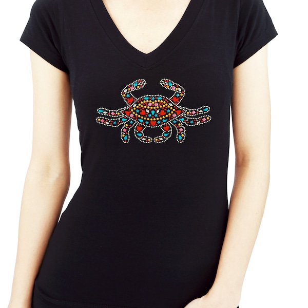 Beautiful Jewel Crab Rhinestone stud woman tshirts girl top tee lady gift shirts