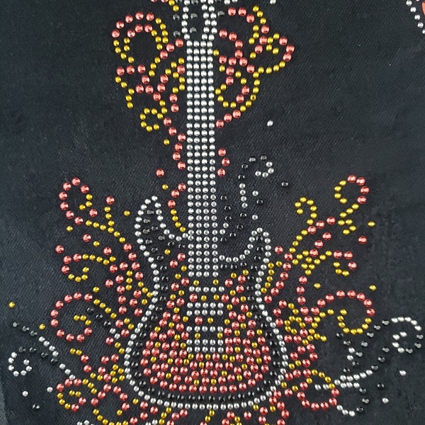 Rhinestone stud Hard rock Guitar design Decal for heat press,gift for daughter,kid,mom,girlfriend size 8 x 6 2/8"