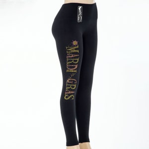 Mardi Gras nueva Orleans Rhinestone Carta divertida y Fleur De lis Bling brillante cintura alta forro leggings regalo para novia