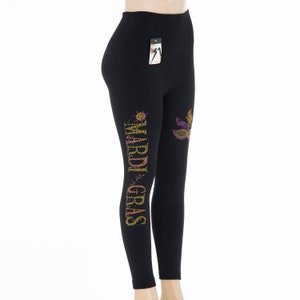 MARDI GRAS Rhinestone Fun Letter design with eye mask High Waist Linning Leggings gift for girlfriend