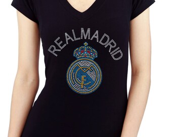 FC Real Madrid Football Soccer Rhinestone stud Bling Woman Girl Tshirt girl Top lady tee shirt