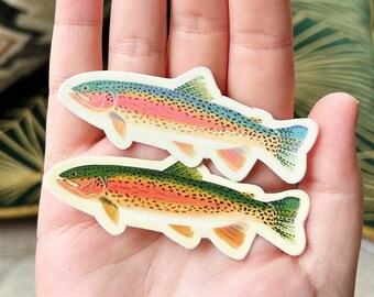 Regenbogenforellen-Aufkleber, Wasserflaschen-Aufkleber, Geschenk für Fischer, Vinyl-Aufkleber, süßer Fisch-Aufkleber, Laptop-Aufkleber, ästhetischer Aufkleber