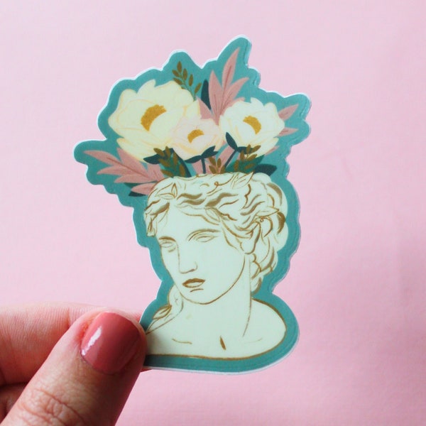 Marble Bust Sticker, Waterproof Floral Sticker, Pretty Sticker, Marble Bust Vase, Water Bottle Sticker, Poetry Illustration, Darcy Sticker