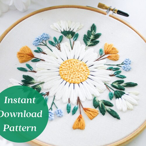 Gerbera Daisy Pattern Embroidery Download Digital Embroidery Etsy