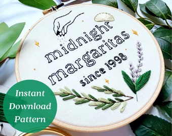 Midnight Margaritas Embroidery, Halloween Pattern, Autumn Embroidery, Instant Download, Hand Embroidery Pattern, Spooky Embroidery