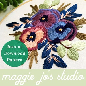 Pansies Embroidery Pattern, Spring Embroidery, PDF Embroidery Pattern, Floral Pattern, Embroidery Hoop Art, Instant Download PDF