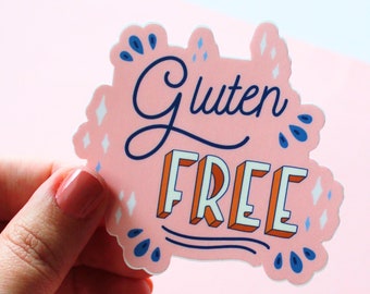 Gluten Free Sticker, Cute Lettering Sticker, Waterproof Sticker, Die Cut Sticker, Pink and Blue Sticker, Gluten Free Gift, Stocking Stuffer