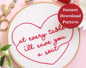 I'll Save You A Seat Pattern, Hand Embroidery Pattern, Handmade Gift Printable, Lover Wall Art, Beginner Tutorial Art, Maggie Jo's Studio