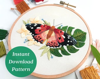 Hawaiian Butterfly Embroidery Pattern, Digital Download, Embroidery Pattern, Botanical Embroidery, Kamehameha Butterfly, Hand Embroidery