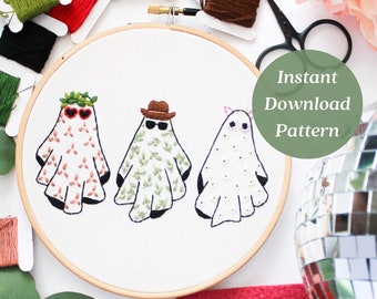 Ghost Embroidery Pattern, Ghost Hand Embroidery, Beginner Friendly Pattern, Embroidery Download, Maggie Jo's Studio, Embroidery Files,