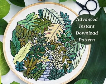 ADVANCED Greenhouse Embroidery Pattern, Hand Embroidery Art, Printable Summer Project, Greenery Needlecraft, PDF Download, Maggie Jos Studio