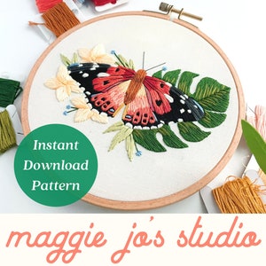 Hawaiian Butterfly Embroidery Pattern, Digital Download, Embroidery Pattern, Botanical Embroidery, Kamehameha Butterfly, Hand Embroidery