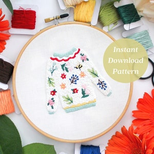 Secret Garden Sweater Embroidery Pattern, Summer Embroidery Project, Hand Embroidery Pattern, Printable Tutorial, Eclectic Embroidery Art
