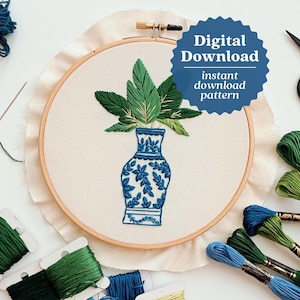Banana Leaf Pattern, Digital Download, Embroidery Pattern, Botanical Embroidery, Floral Pattern, Hand Embroidery, Earthenware Pattern