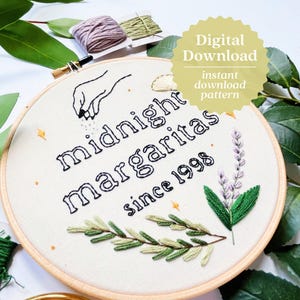Midnight Margaritas Embroidery, Halloween Pattern, Autumn Embroidery, Instant Download, Hand Embroidery Pattern, Spooky Embroidery