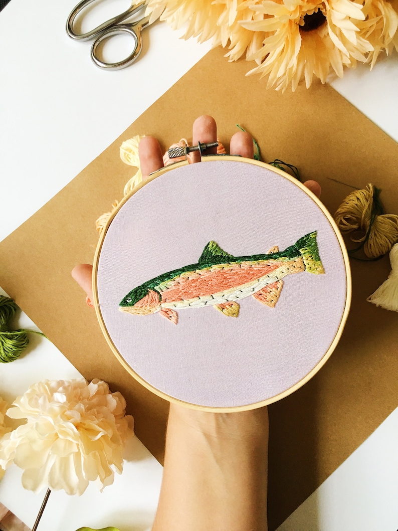 Rainbow trout embroidery sybju digital download sybju  etsy