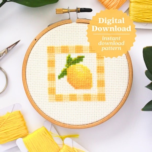 Lemon Cross Stitch Pattern, Beginner Friendly Cross Stitch, Kitchen Art, Lemon Aesthetic, Yellow Cross Stitch, Tutorial Craft PDF, Maggie Jo