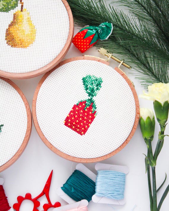 Strawberry Candy Cross Stitch Pattern, Christmas Candy Art