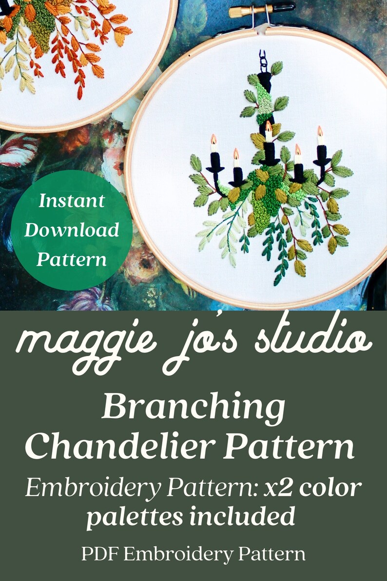 Branch Chandelier Hand Embroidery Pattern, Instant Download PDF, Botanical Embroidery Pattern, Halloween Spooky Embroidery, Autumn Art Decor image 1