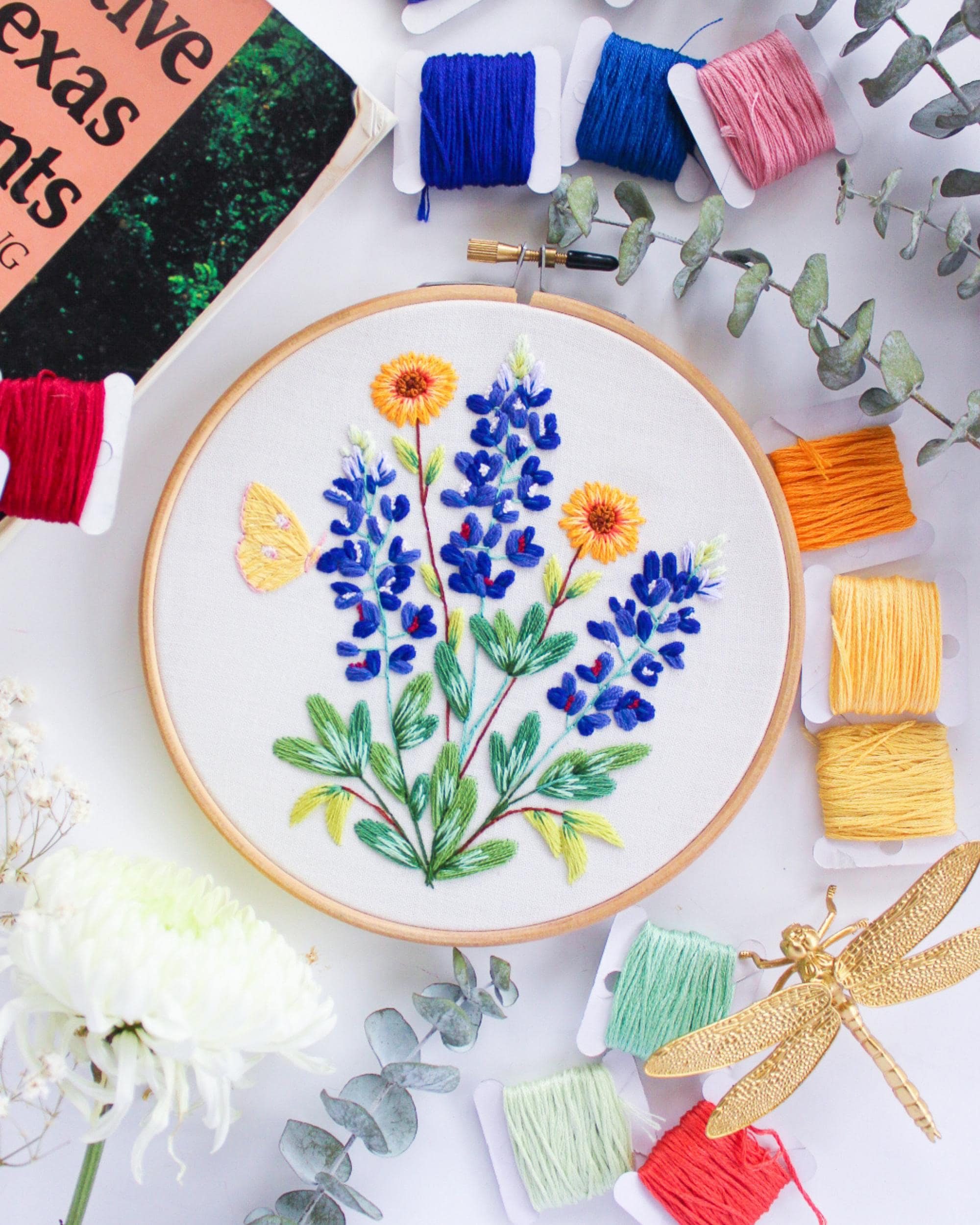 Blue Bonnet Embroidery Pattern, Texas Wildflowers Art, Printable ...