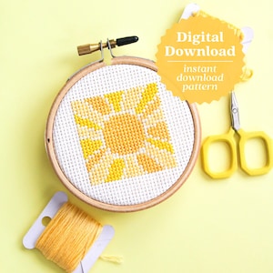 Mini Sunshine Cross Stitch Pattern, PDF Cross Stitch Download, Yellow Cross Stitch, Sunshine Art, Nursery Wall Hanging, Sunshine Needle Art