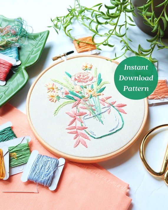 Pastel Floral Embroidery Pattern Hand Embroidery Unique Etsy
