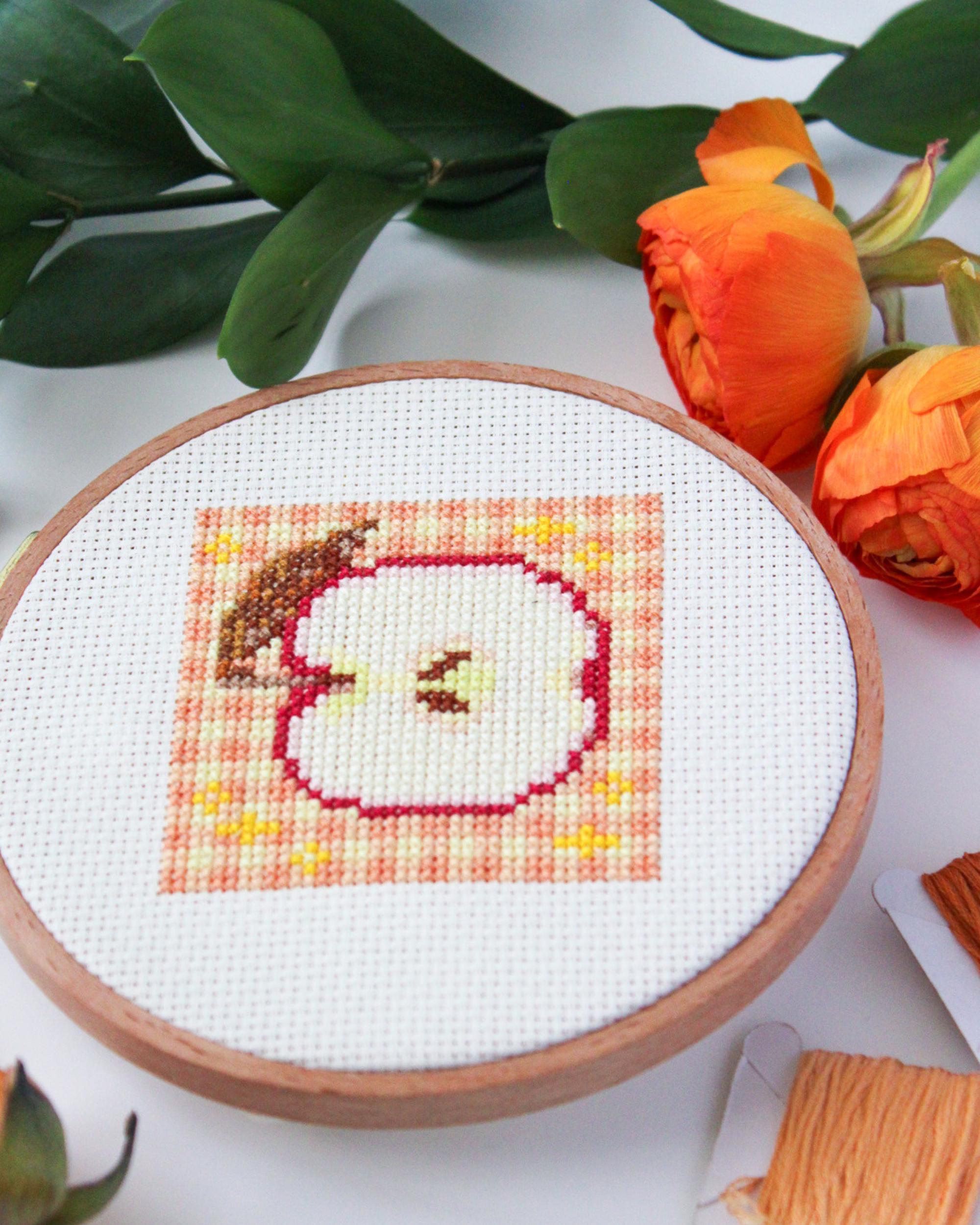 Red Remarkable Apple Cross Stitch Pattern, Fantastic Fall X Stitch