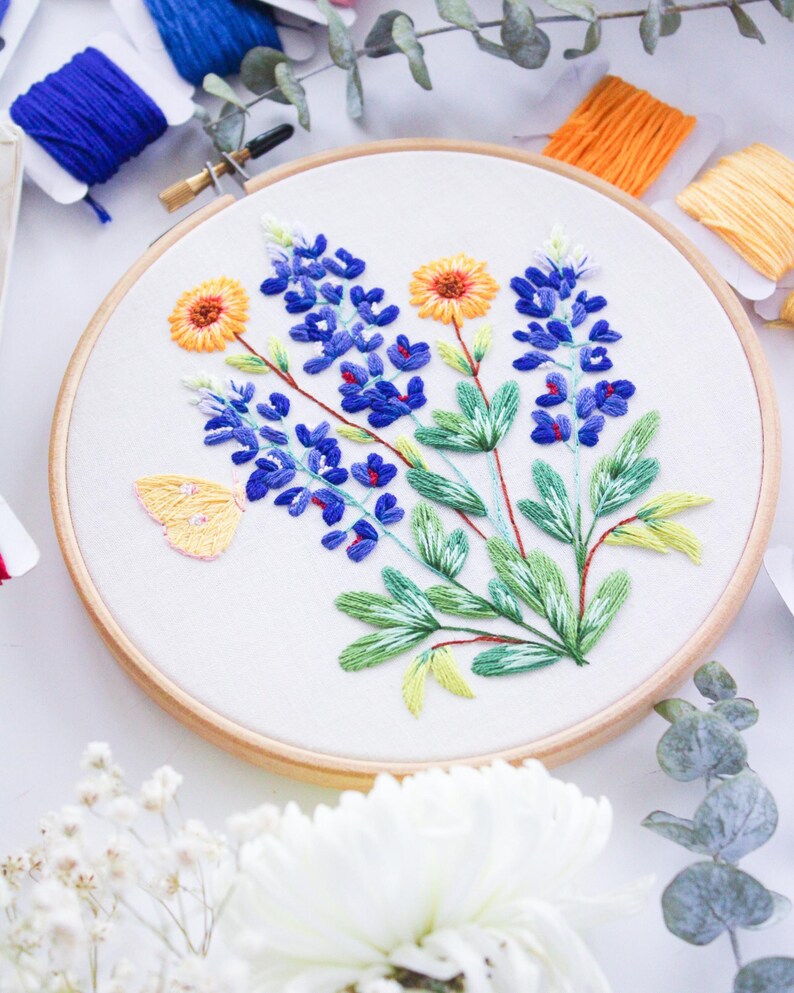 Blue Bonnet Embroidery Pattern, Texas Wildflowers Art, Printable ...