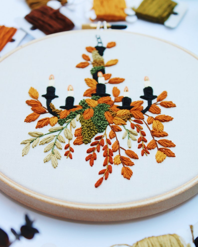 Branch Chandelier Hand Embroidery Pattern, Instant Download PDF, Botanical Embroidery Pattern, Halloween Spooky Embroidery, Autumn Art Decor image 3