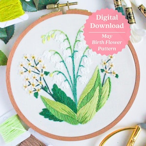 MAY Lily of the Valley and Hawthorn Pattern, May Birth Flower, Lily of the Valley Embroidery, Handmade Tutorial, Maggie Floral Embroidery,