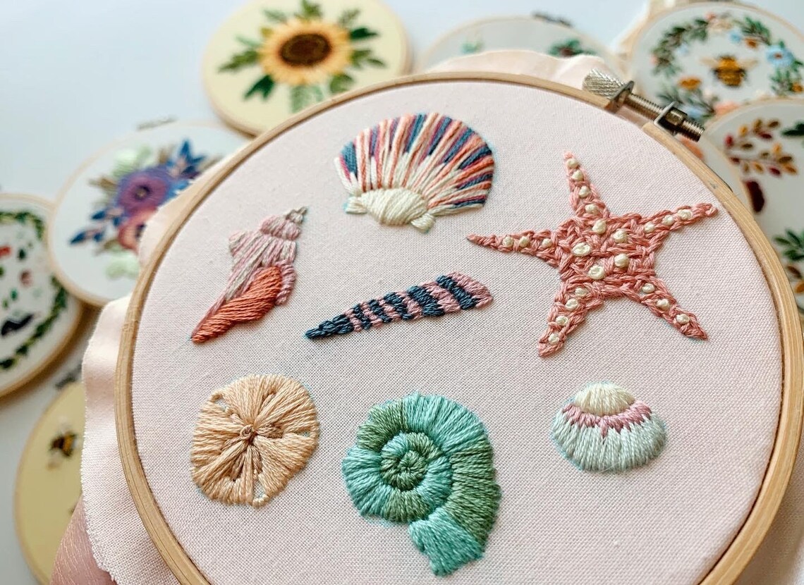Seashell Embroidery Pattern Abstract Embroidery Bonus Etsy