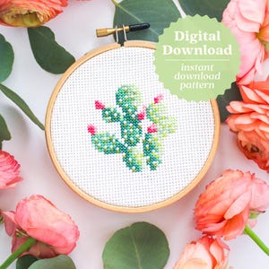 Prickly Pear Cactus Cross Stitch Pattern, PDF Download, Mini Cross Stitch, Botanical Pattern, Western Art, Cactus Cross Stitch, Maggie Jos