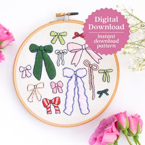 Ribbons & Bows Embroidery Pattern, PDF Hand Embroidery, Ribbon Crafts, Bow Pattern, Girly Embroidery, Girls Room Handmade, Instructional Art