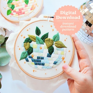 Disco Planter Embroidery Pattern, Hand Embroidery, Botanical Embroidery Pattern, Disco Ball Decor, Disco Embroidery, Maggie Jos Studio,