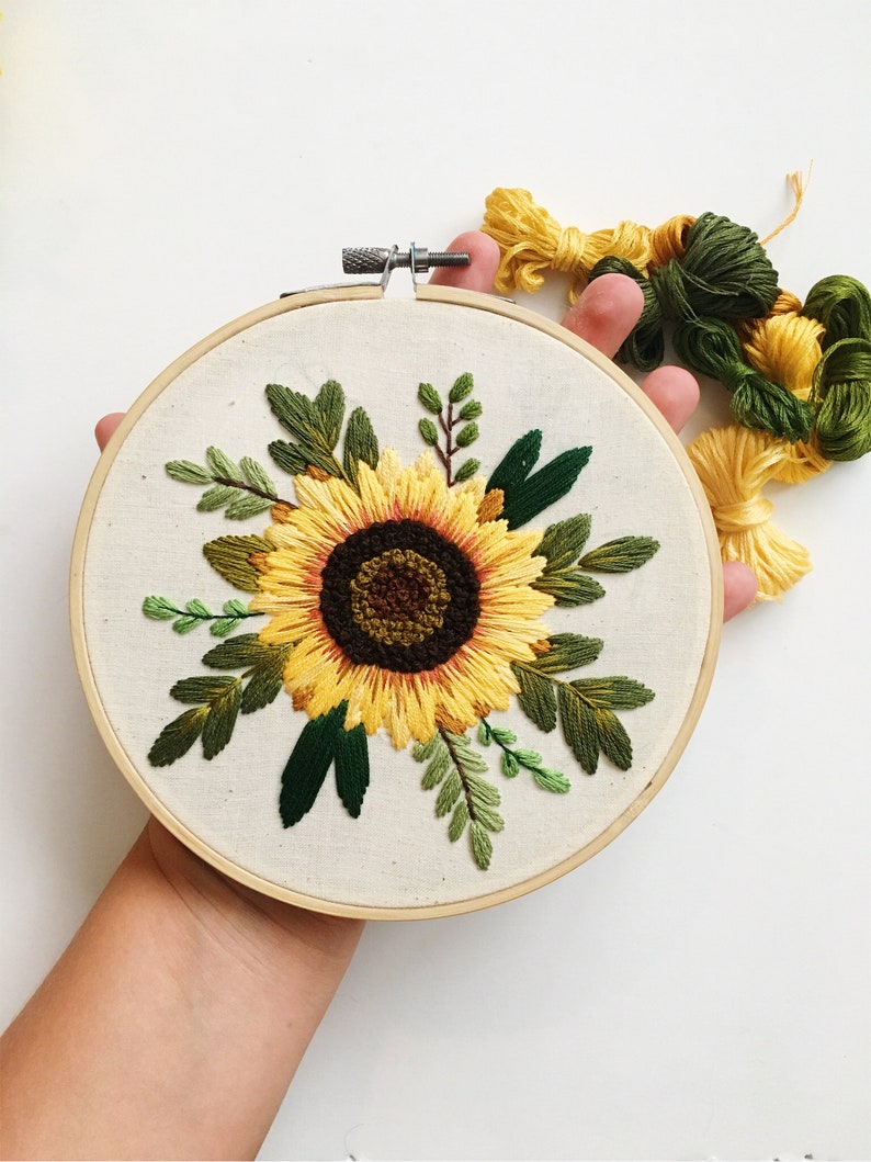 Embroidery Kit Sunflower Embroidery Kit Gift Full Craft Etsy