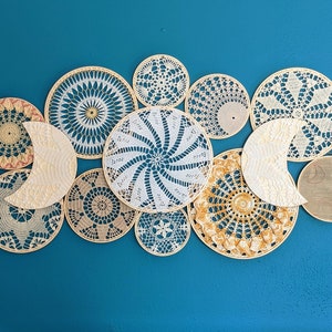 Custom Order - Large Doily Basket Wall with Moons- Special Order, Each one Unique.  PM Artist before you order!