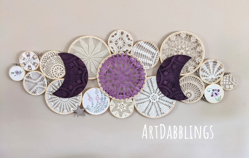 Custom Order Large Doily Basket Wall with Moons Special Order, Each one Unique. PM Artist before you order image 10