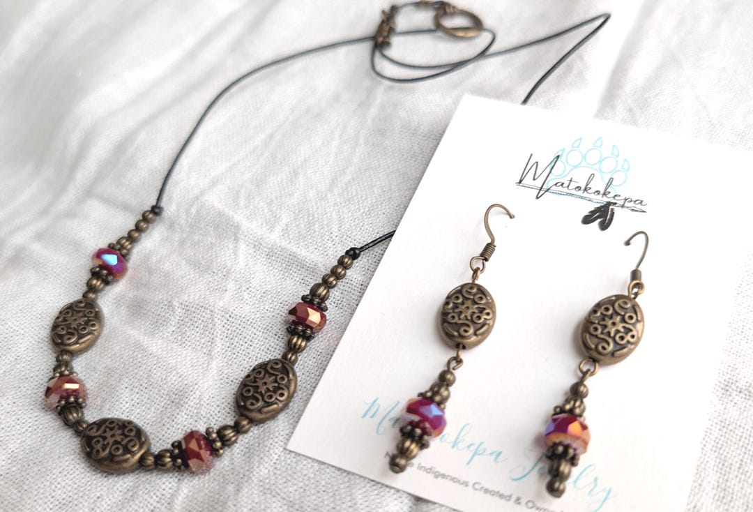 Bronze-raspberry AB Glass Beads Necklace & Earring Set - Etsy