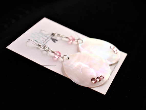 White Shell Earrings & Swavorski Crystals