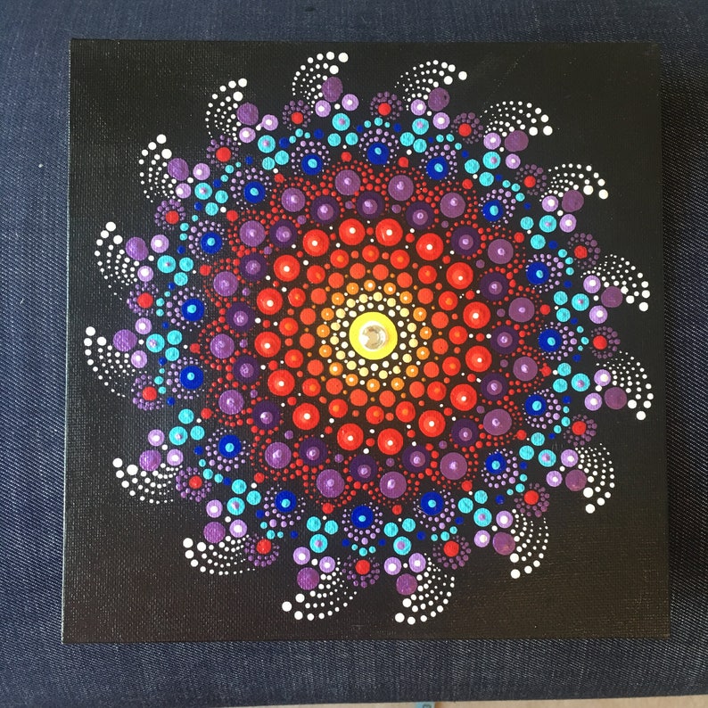 Handpainted Original Dot Mandala 8 Square Canvas Panel Etsy