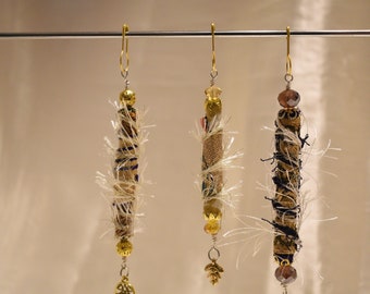 Handmade BoHo beads, Junk Journal Embellishments, Fabric Beads, Fiber Bead Dangles, Sari Fabric, India Fabric