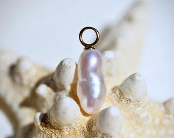 Solid 18k Gold Keshi Pearl Pendant: White Freshwater, AAA+, Small Pendant