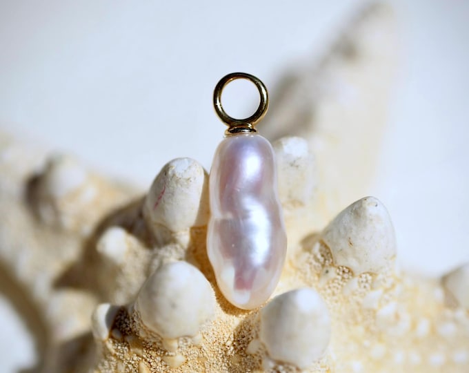 Solid 18k Gold Keshi Pearl Pendant: White Freshwater, AAA+, Small Pendant