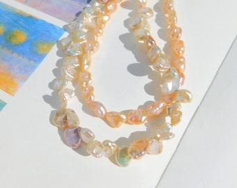 Two Strands Freshwater Keshi Pearl Necklace | 15.5 Inches | AAA | Choker Necklace | Soft Pink | Blush | Metallic | Pearl Choker | 7-9mm