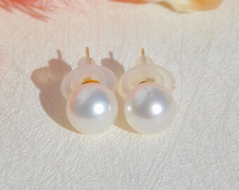 9.8mm White South Sea Pearl Studs | AAA |  Round | Solid 18kt Yellow Gold Studs | Australian White South Sea Pearl Gold Studs