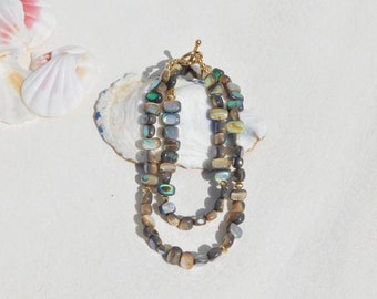 Abalone Shell Nugget Necklace | Shell Necklace | Peacock | Choker Necklace | Gold Filled Toggle Clasp | 17.5 Inches | Choker | Layering