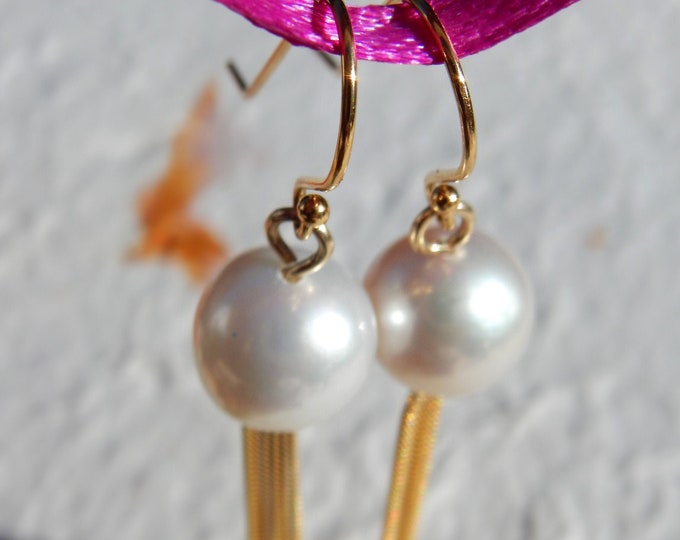 SALE |  Lantern Gold filled Tassel Freshwater Pearl Earrings | 10mm | AAA | Edison Pearl | Ready to ship