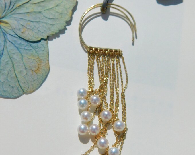 10K Gold Tassel Earrings | Baby Pearl Earrings | Tiny Pearls | Waterfall | Gold | 4-4.5mm | Chinese Freshwater Pearl | Long Dangle Earrings