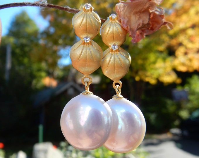Coin Pearl Earrings | Golden tone Matt finish | White Pearl | 15mm |  Ready to Ship